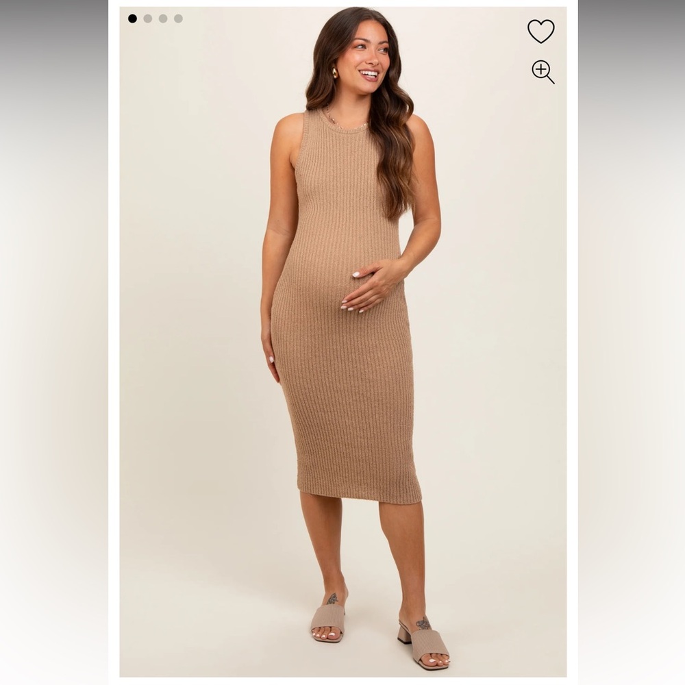 PINKBLUSH - Maternity Taupe Sleeveless Sweater Knit Midi Dress
